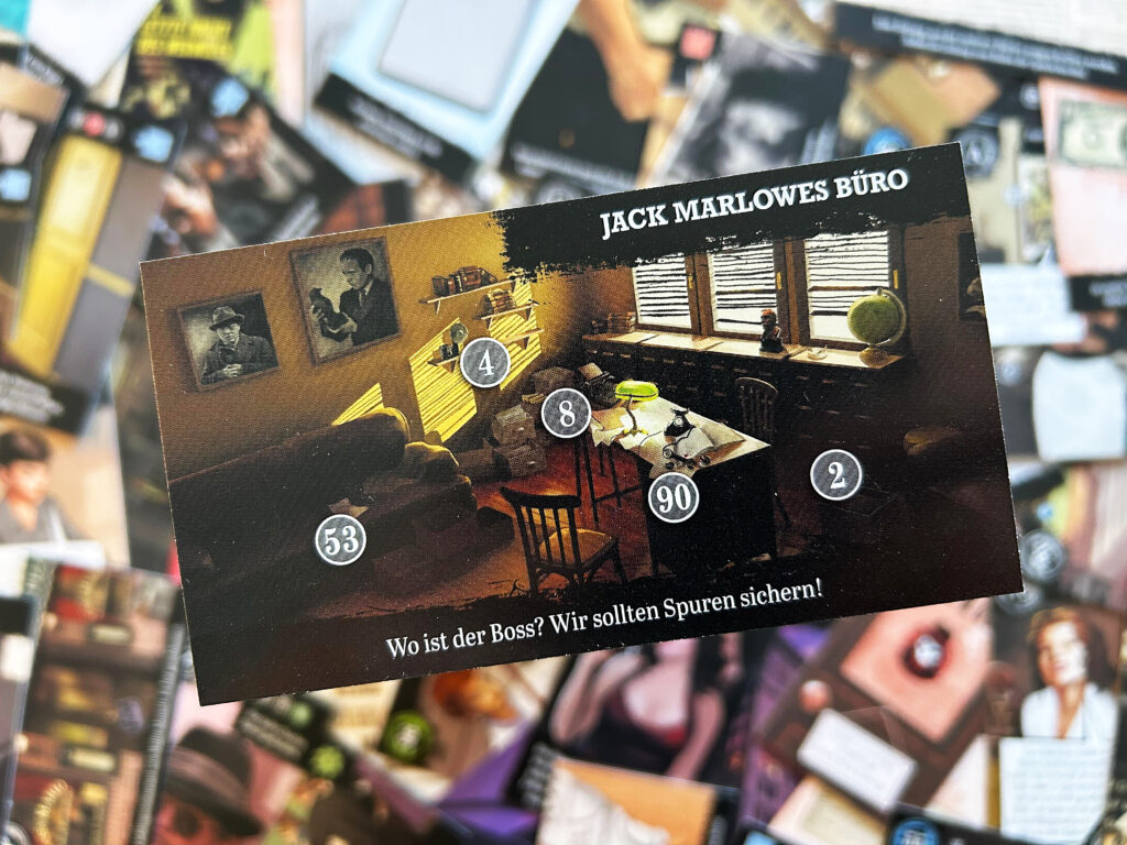Eine Karte aus dem Spiel „Geheimakte Hollywood“ zeigt ein Detektivbüro.