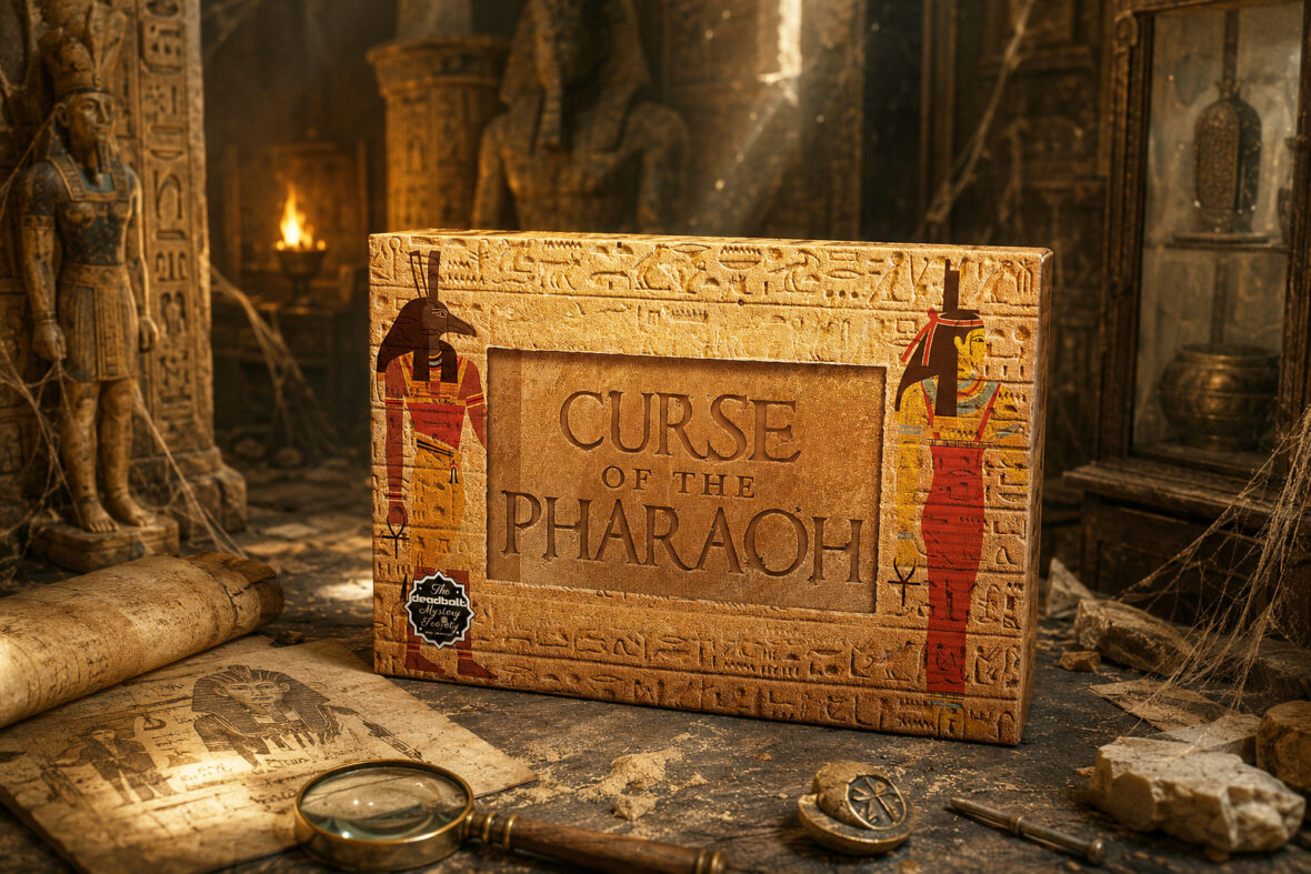 Das Spiel „Curse of the Pharaoh“ steht mitten in einer ägyptischen Grabkammer.