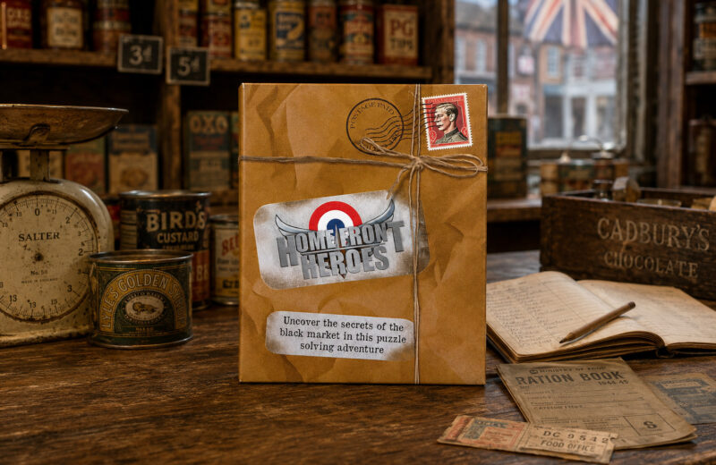 Das Spiel „Homefront Heroes“ steht in einem Lebensmittelladen im alten England.