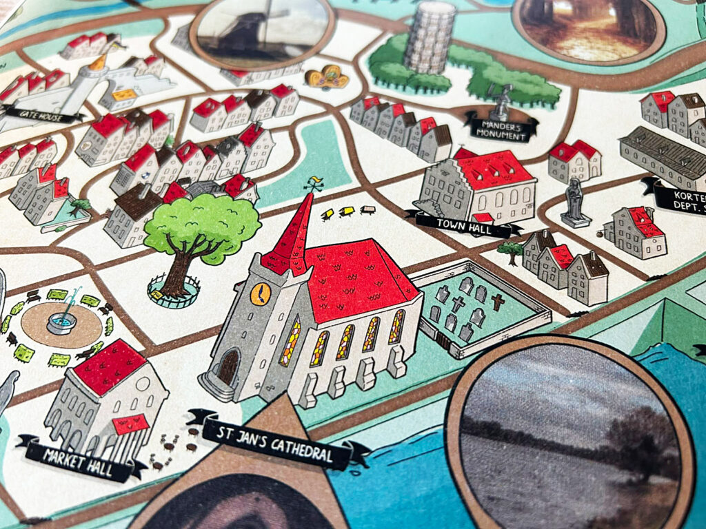 Eine Nahaufnahme einer Stadtkarte aus dem Spiel The Vandermist Dossier.