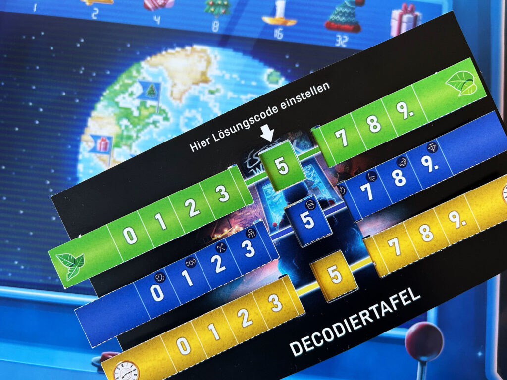 Eine Decodiertafel aus dem Adventskalender „Das versteckte Level“ von Kosmos.