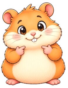 Ein Hamster, der mit beiden Händen auf sich selbst zeigt.