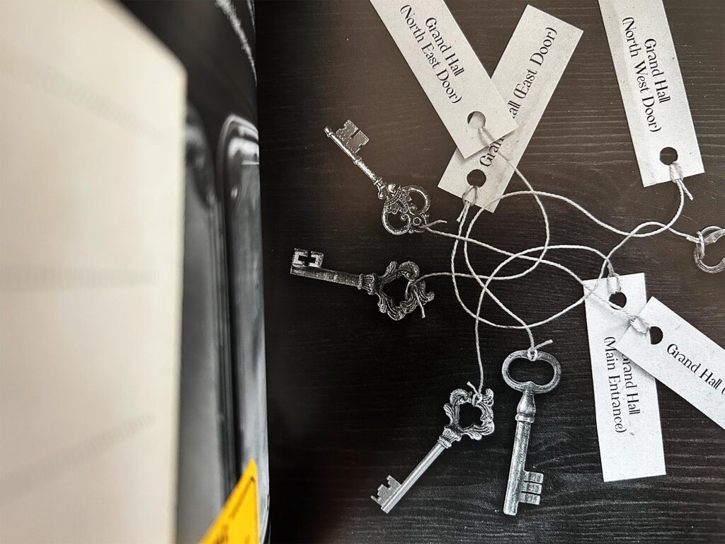 Im aufgeklappten Buch „The Museum Heist“ sind verschiedene Schlüssel zu sehen.