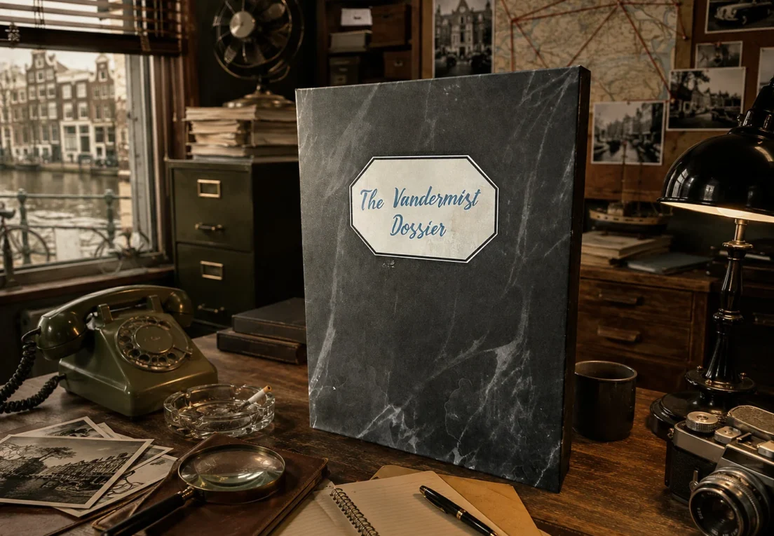 Das Spiel „The Vandermist Dossier“ steht in einem Detektivbüro in den 70er-Jahren in Holland.